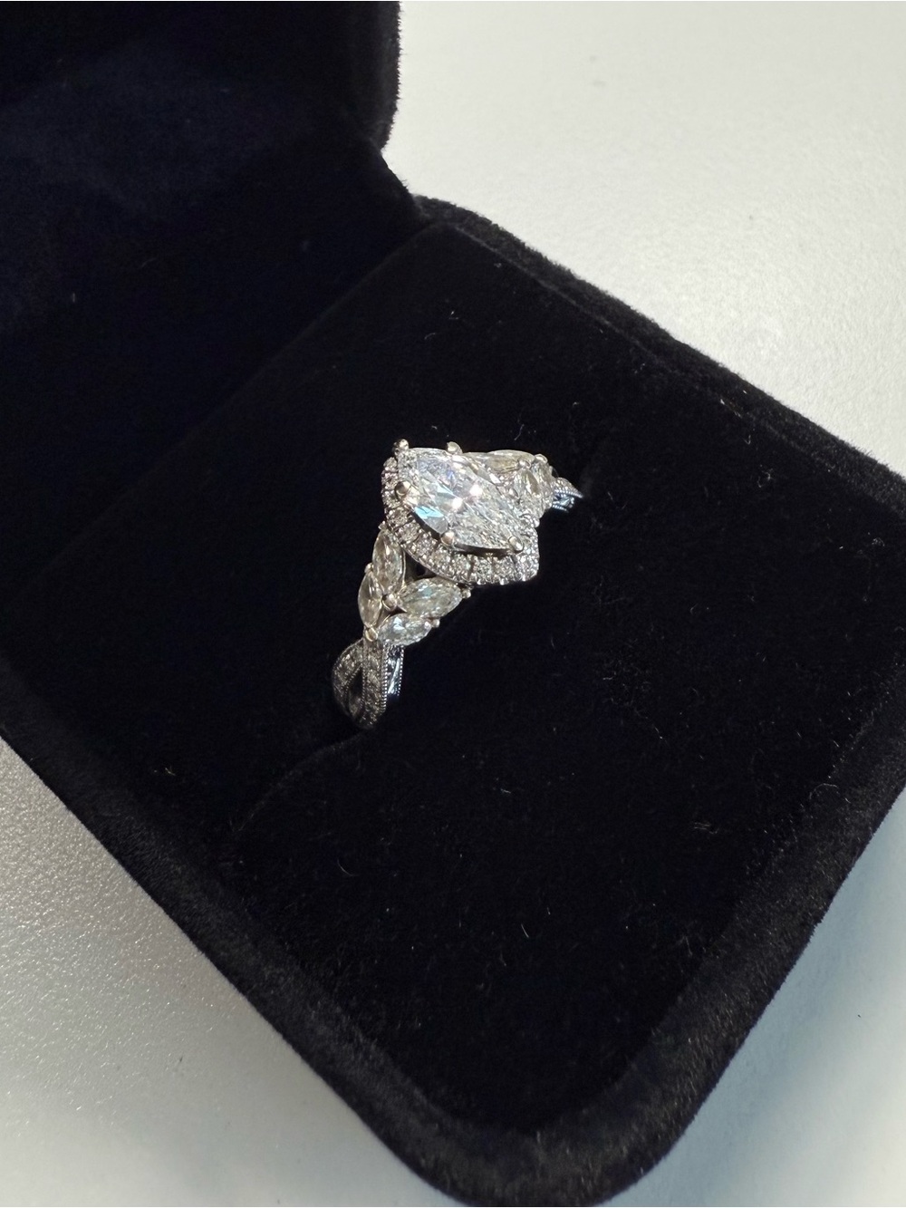14K White Gold Marquise Diamond Halo Engagement Ring